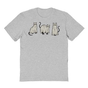 Rerun Island Men's 3 Ghost Cats Halloween Short Sleeve Graphic Cotton T-Shirt - 1 of 2