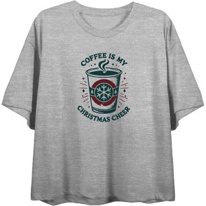 Coffee Is My Christmas Cheer Women's Crew Neck Short Sleeve Crop Tee - 1 of 3