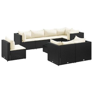 vidaXL 9 Piece Patio Lounge Set - Black PE Rattan, Cushions, Tempered Glass Table, Modular Design for Garden, Patio, Deck, 24.8"x24.8"x22.6" - 1 of 4