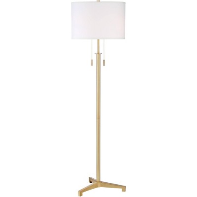 Possini Euro Design Modern Tripod Floor Lamp Antique Brass Metal Fabric Drum Shade for Living Room Reading Bedroom Office