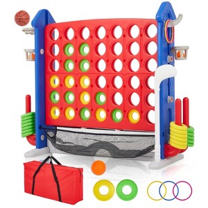 Giant 4 in a Row Game,Adjustable Height Board Jumbo 4-in-a-Row Game with Quick-Release Slider,Mini Basketball,Golf & Ring Toss Set for Family Party - 1 of 4