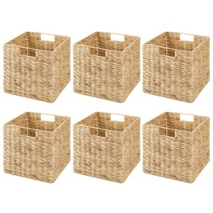 mDesign Hyacinth Woven Cube Bin Basket Organizer, Handles, 6 Pack, Natural/Tan - 1 of 4