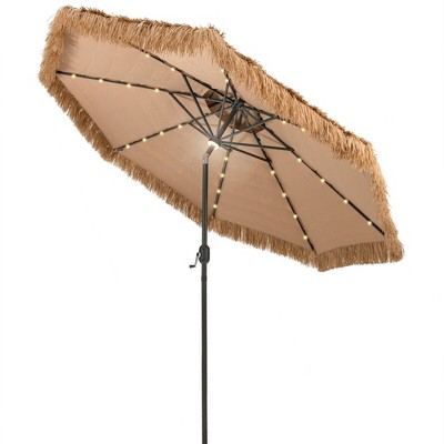 Tangkula 10 ft Solar Lighted Thatched Tiki Patio Umbrella Beach 2 Tier Hawaiian