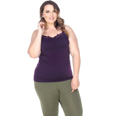 Women's Plus Size Lace Trim Tank Top - One Size Fits Most Plus