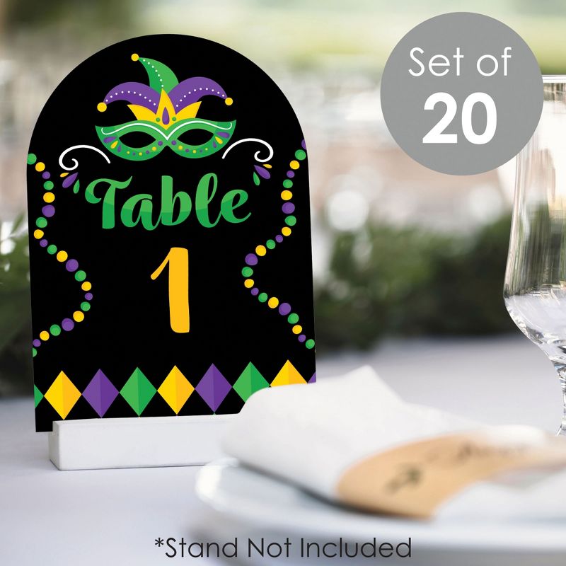 Big Dot of Happiness Colorful Mardi Gras Mask - Masquerade Party Double-Sided 5 x 7 inches Cards - Table Numbers - 1-20, 2 of 9