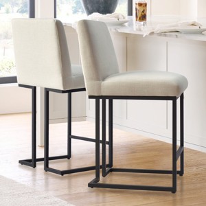 Set of 2 Upholstered Counter Height Bar Stools, 25" Armless Fabric Seat with Black Metal Sled Legs for Kitchen Island & Home Bar-Maison Boucle - 1 of 4