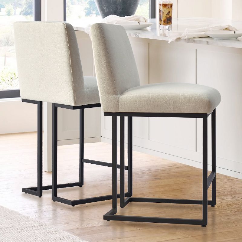 Mason Set of 2 Fabric Counter Height Stools,25" Armless Upholstered Fabric With Black Metal Sled Legs Counter Height stools-The Pop Maison, 1 of 10