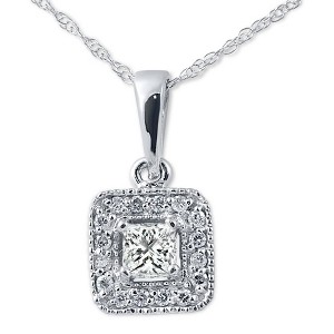Pompeii3 3/8ct Princess Cut Solitaire Halo Vintage Pendant 14K White Gold - 1 of 3