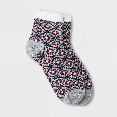 Women's Medallion Double Lined Cozy Ankle Socks - A New Day™ Heather Gray/Red 4-10