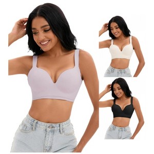 INSPIRE CHIC 3 Pcs Women's Wirefree U Back Adjustable Straps Comfort Push Up Bras - 1 of 4