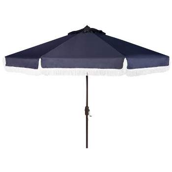 Milan Fringe 9Ft Crank Push Button Tilt Patio Outdoor Umbrella  - Safavieh