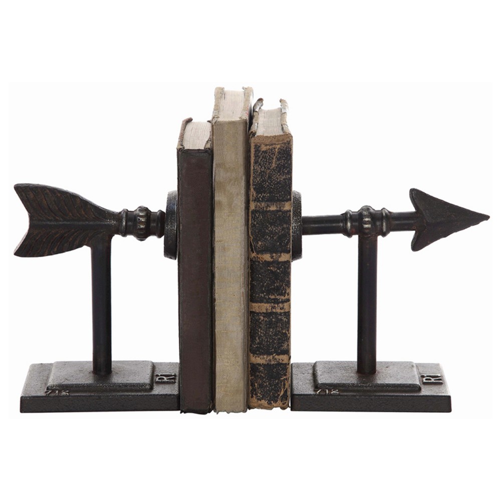 Metal Arrow Bookends Set of 2 (3-1/2"H) - Storied Home: Cast Iron, Antique Bronze Finish, Decorative Accessory