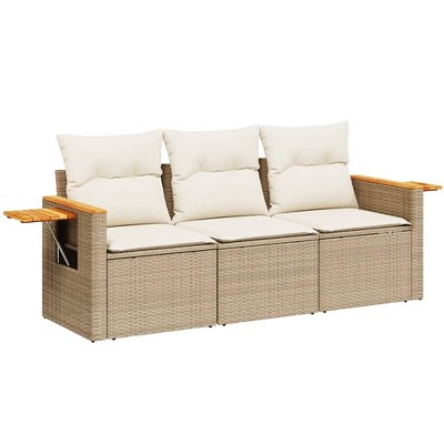 vidaXL 3 Piece Patio Sofa Set with Cushions Beige and Cream Poly Rattan