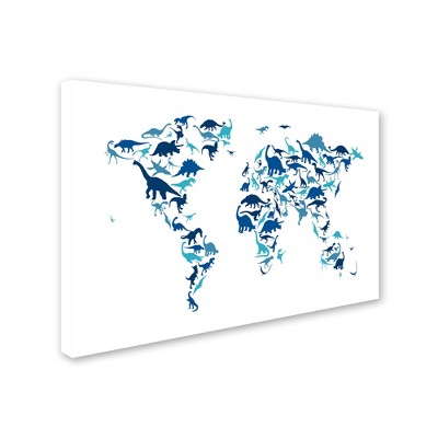 Trademark Fine Art-Michael Tompsett 'Dinosaur World Map' Canvas Art
