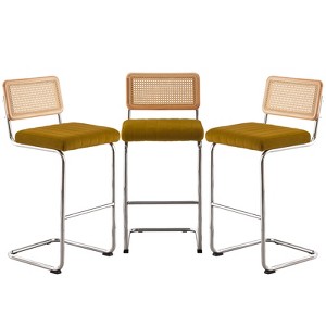 Bekrvio Bar Stools Set of 2/3/4, 26”/30" Barstool with Rattan Back, Velvet-Upholstered & Chrome Frame,Mid Century Modern Kitchen Stool for Island - 1 of 4