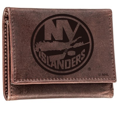 Evergreen NHL New York Islanders Brown Leather Trifold Wallet Officially Licensed with Gift Box