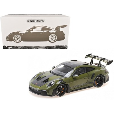 2024 Porsche 911 GT3 RS Nato Olive with Carbon Top and Hood Stripes Ltd Ed to 400 pieces 1/18 Diecast Model Car by Minichamps