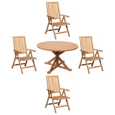 Heritage Teak 5pc 48" Flag Leg Dining Table Set - Natural - Courtyard Casual