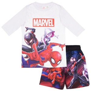 Marvel Spider-Man Boys Quick-Dry 2-Piece Swim Set with Shirt and Trunks - White/Black, 5/6 - 1 of 4