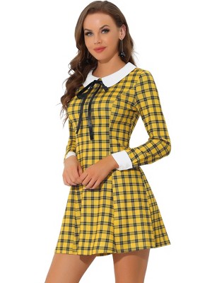 Allegra K Women s Peter Pan Collar Fit And Flare Mini Plaid Tartan