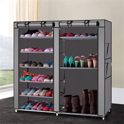 Coucheta 9-Slot Shoe Organizer - Double Row Non-Woven Storage Cabinet, Space-Saving Gray Shoe Rack