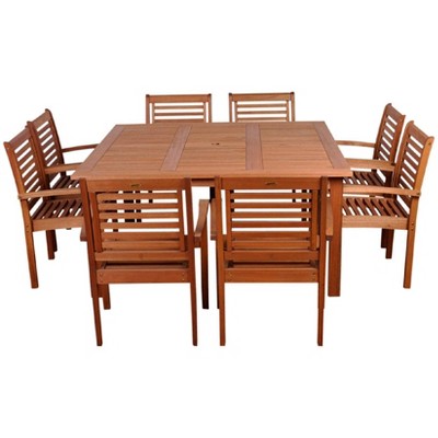 Milano 9pc Patio Eucalyptus Wood Dining Set - Light Brown - International Home Miami