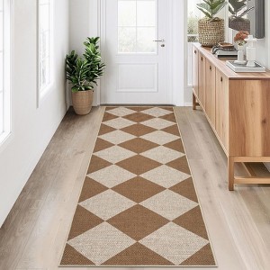 Washable Easy Jute Rug Modern Checkered Rug with Non Slip TPR Rubber Backing - 1 of 4