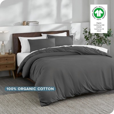 Full/Queen Gray Organic Cotton Jersey Duvet Cover Set