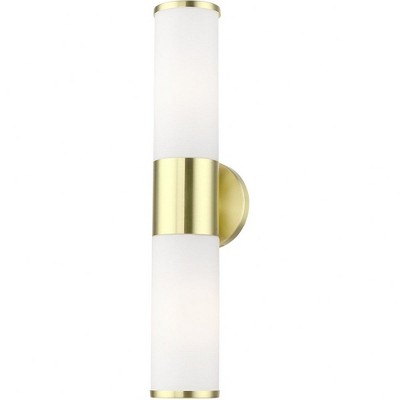 Crestmoor 18.5 in. 2-Light Satin Brass ADA Vanity Light with Satin Opal White Glass