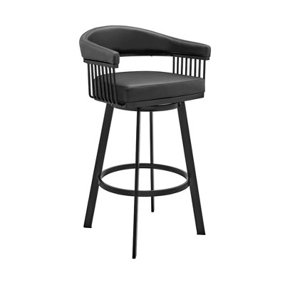 Armen Living LCDASTSBBR Damian Adjustable Barstool in Brown Fabric and Brushed Stainless Steel Finish 