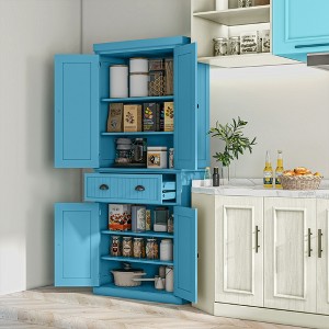 DOMETOUR 72" Kitchen Pantry Cabinet Freestanding Tall Storage Cabinet with 4 Doors, Drawer and 3 Adjustable Shelves for Dining Room - 1 of 4