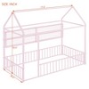 Twin/Full Size Metal Platform Bed House Bed Frame with Fence and Shelves, White/Black/Pink-ModernLuxe - 3 of 4