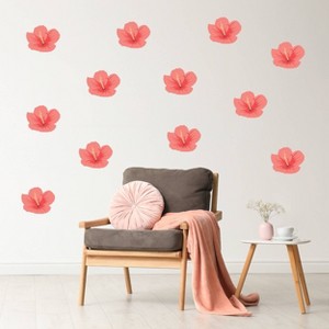 Tropical Flowers (Hibiscus) Kids' Wall Decor - Decalcomania: Flower Wall Decals, Bedroom Decorations, Self-Adhesive, 24 Pieces - 1 of 4