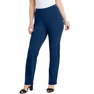 Roaman's Women's Plus Size Straight Leg Ultimate Ponte Pant - 1 of 4