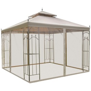 Resenkos Outdoor Garden Gazebo, Sunshade Gazebo Canopy,10' x 10' Double Roof Outdoor Gazebo Canopy Shelter with Netting, Cream White - 1 of 4
