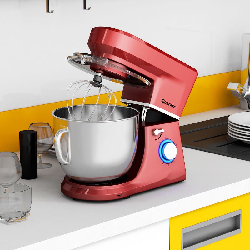 Costway Tilt-Head Stand Mixer 7.5 Qt 6 Speed 660W with Dough Hook, Whisk & Beater Red, 2 of 11