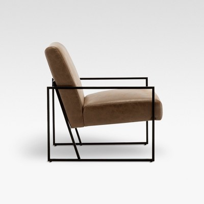 Brown Faux Leather and Metal Arm Accent Chair