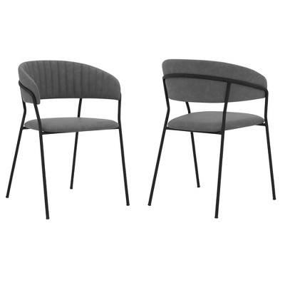 Set of 2 Nara Modern Faux Leather and Metal Dining Room Chairs Gray - Armen Living