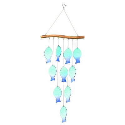 Transpac Glass 43.3 in. Multicolor Spring Bright Fish Wind Chime
