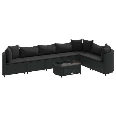 vidaXL Patio Sofa Set with Cushions Lounge Setting Outdoor Furniture Poly Rattan - Black 8 Piece