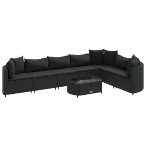vidaXL Patio Sofa Set with Cushions Lounge Setting Outdoor Furniture Poly Rattan - Black 8 Piece - 1 of 4