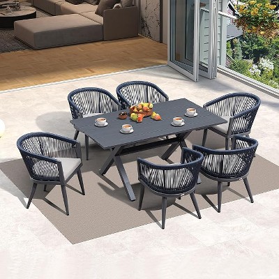 PURPLE LEAF Patio Dining Set All-Weather Wicker Aluminium Outdoor Table and Chairs Set for Backyard Decor Kitchen Modern Furniture Set