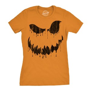 Womens Drippy Dan Pumpkin T Shirt Funny Halloween Jack O Lantern Creepy Smile Tee For Ladies - Crazy Dog Women's T Shirt - 1 of 4