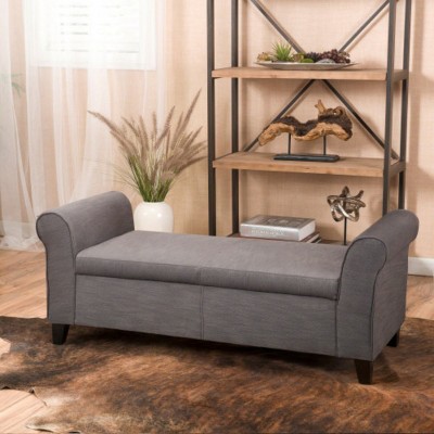 Fabric Upholstered Storage Ottoman,Modern Multifunctional Shoe Bench,Armchair Rolled Arms Foot Rest With Storage-Cuddlewood