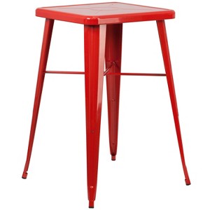 Emma and Oliver Commercial Grade 23.75" Square Red Metal Indoor-Outdoor Bar Height Table - 1 of 1