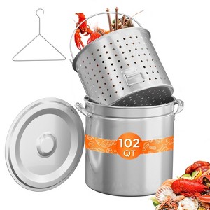 ROVSUN 102QT Stainless Steel Seafood Boil Pot with Strainer Basket, Lid & Hook, Versatile Stock Pot for Turkey Frying & Crab, Lobster, Shrimp Boiling - 1 of 4