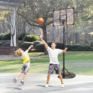 RISOKEYS Portable Basketball Hoop, Height Adjustable 7.5-9.2ft, with 32 in Backboard and Wheels, for Indoor Outdoor - 1 of 4