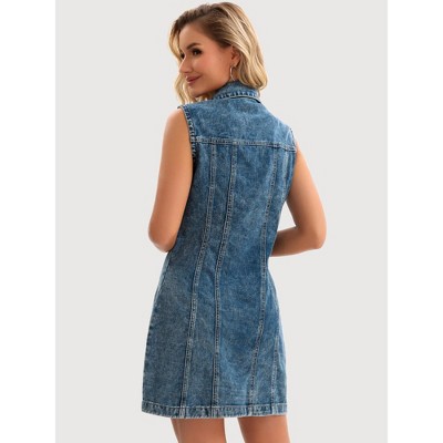 Женские платья INSPIRE CHIC Women's Denim Sleeveless Country Summer Collared Button Down Mini Jean Dresses Grey Blue Small — фото 4