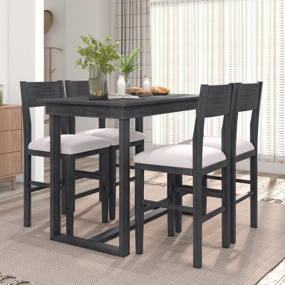 5-Piece Counter Height Dining Set with Rectangular Table and 4 Upholstered Chairs, Space-Saving Dining Furniture for Small Kitchens–The Pop Home