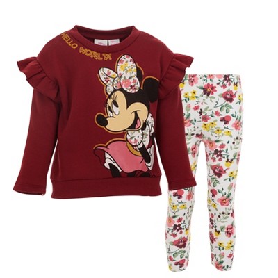 Mickey Mouse & Friends Minnie Mouse Girls Pullover Fleece Sweatshirt and Leggings Outfit Set Toddler